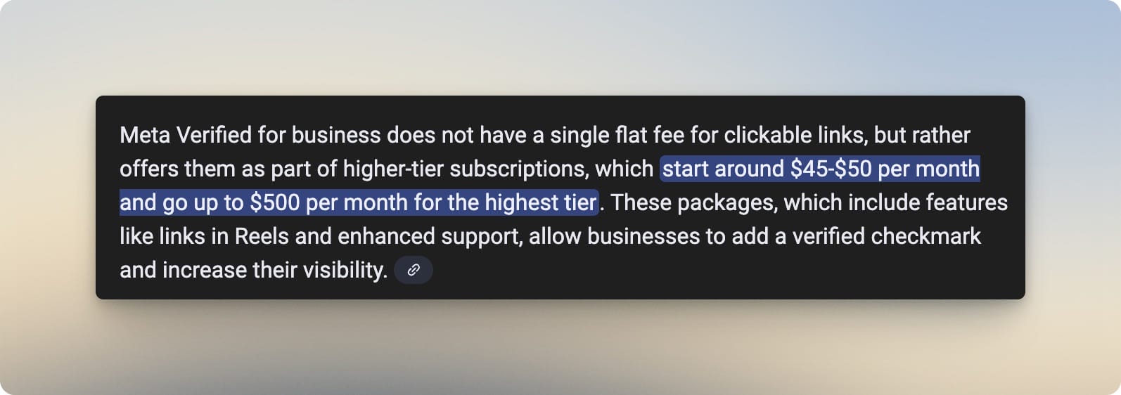 A highlighted paragraph shows Meta Verified business plans start at $45 monthly, a detail useful for Charlotte businesses online.